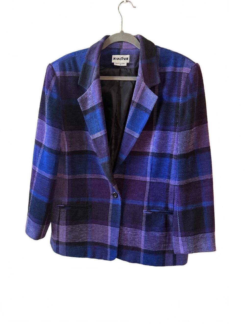 Joan Leslie Women's Purple and Blue Plaid Blazer Size 18